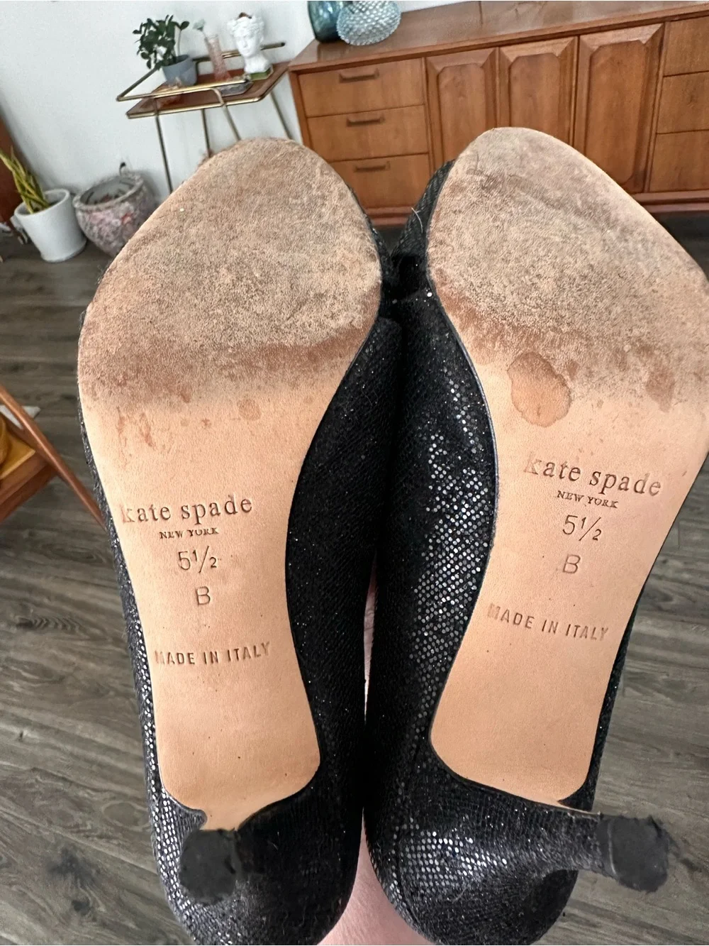 kate spade Black Sparkle Peep-Toe Heels